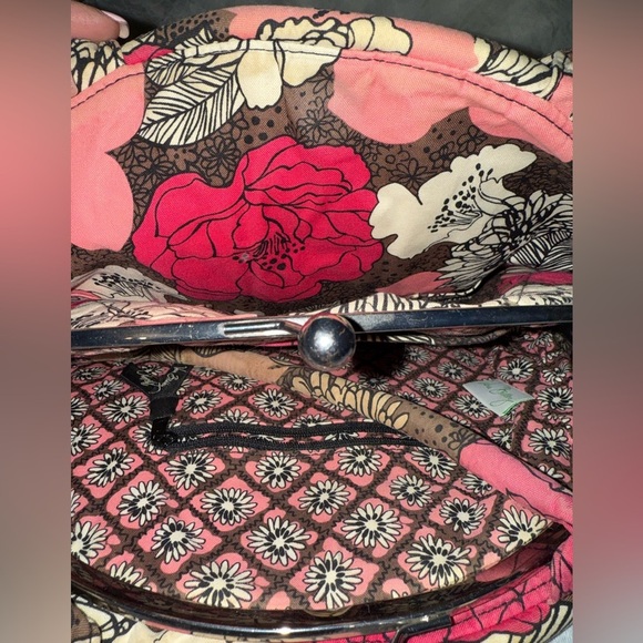 VTG Retired Vera Bradley Mocha Rouge Eloise Clam Shell Kiss Lock Purse - Picture 5 of 9